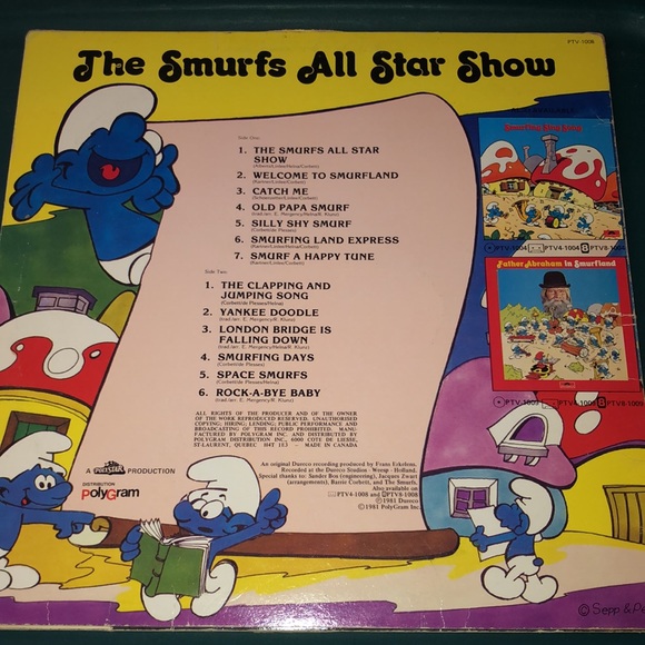 Vintage THE SMURFS ALL STAR SHOW w Inner LYRIC Sleeve Cover 1981 Vinyl RECORD - Picture 2 of 3